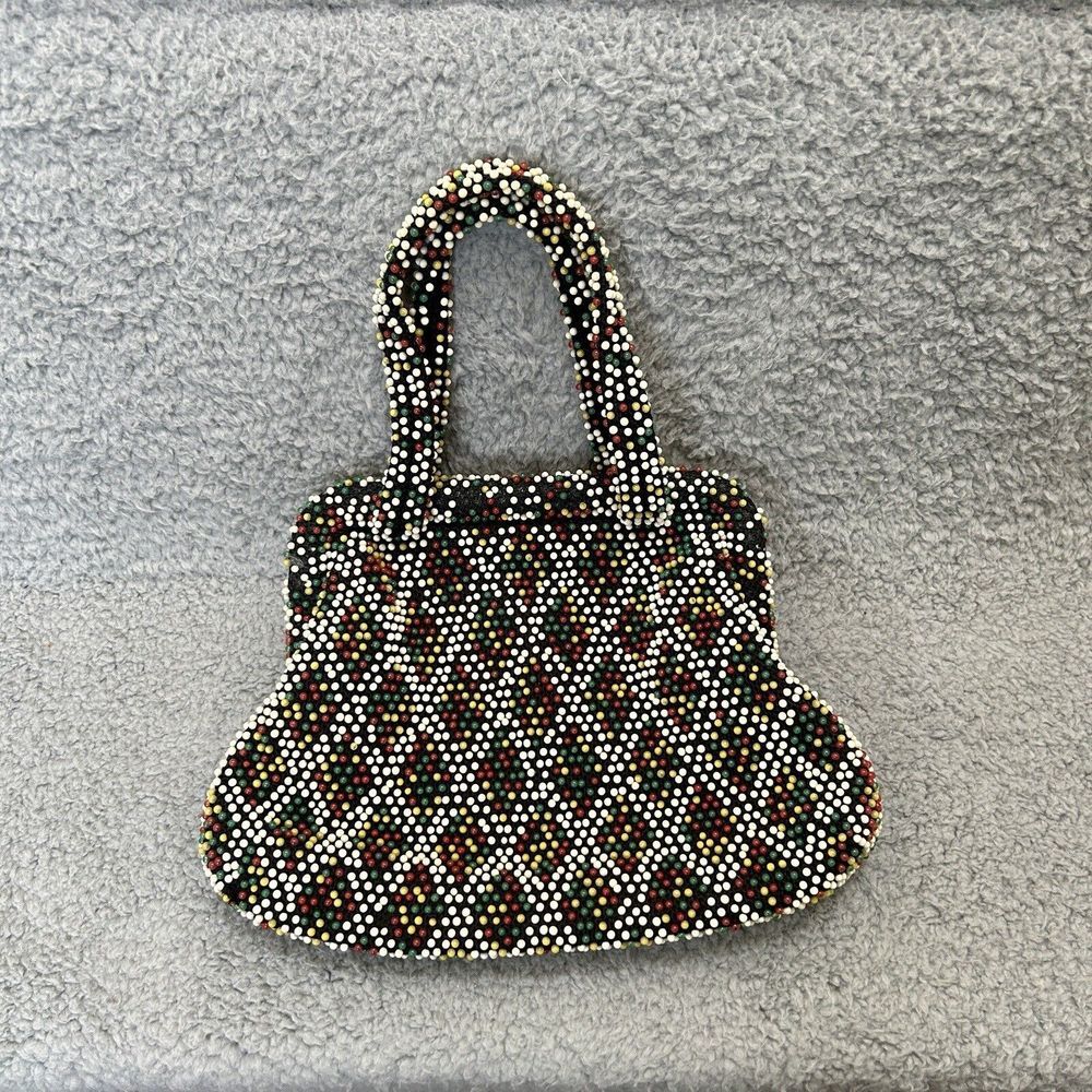 Vintage Purse Black Multicolored Beaded Cloth Clutch Handbag Hong Kong Fun Color